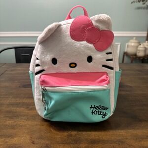 Hello Kitty Sanrio Mini Backpack Plush Faux Fur Teal Pink White Bow Bag